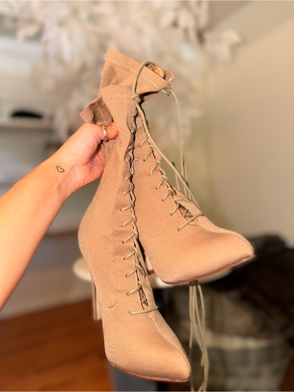 PrettyLittleThing Taupe Lace-Up Stiletto Ankle Boots